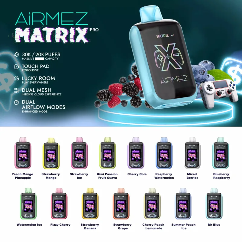 Airmez Matrix Pro 30000 Puffs Touch Screen Rechargeable Disposable Vapes